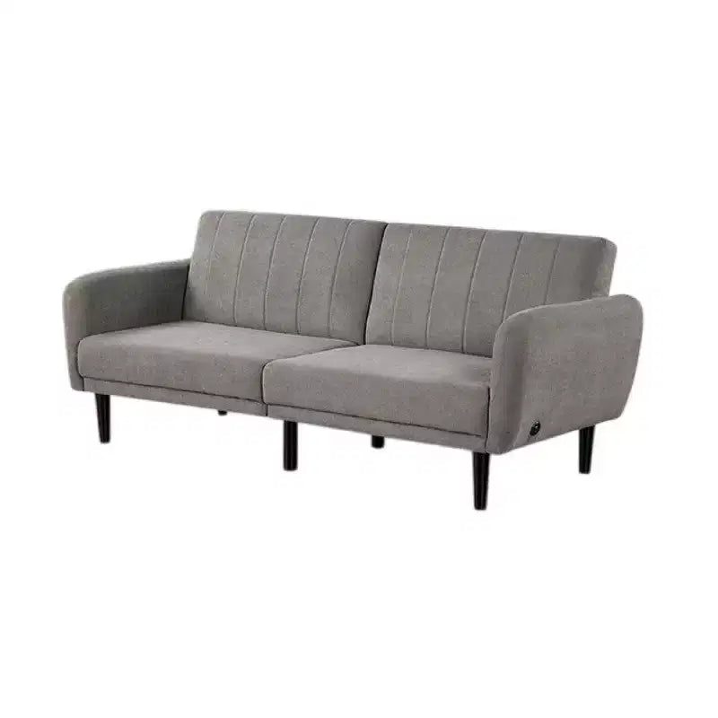 Canapé-lit futon pliant, gris clair, dossier touffeté de style rétro