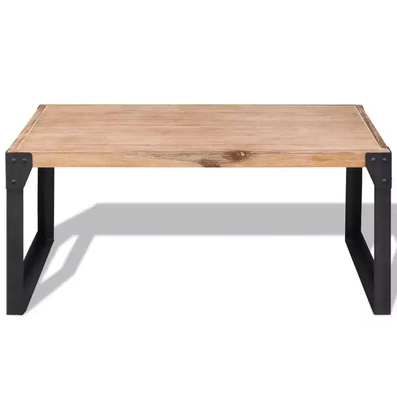 Table basse en bois d'acacia massif avec pieds en acier - Meuble industriel élégant et durable