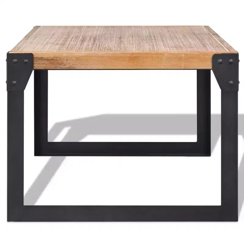 Table basse en bois d'acacia massif avec pieds en acier - Meuble industriel élégant et durable