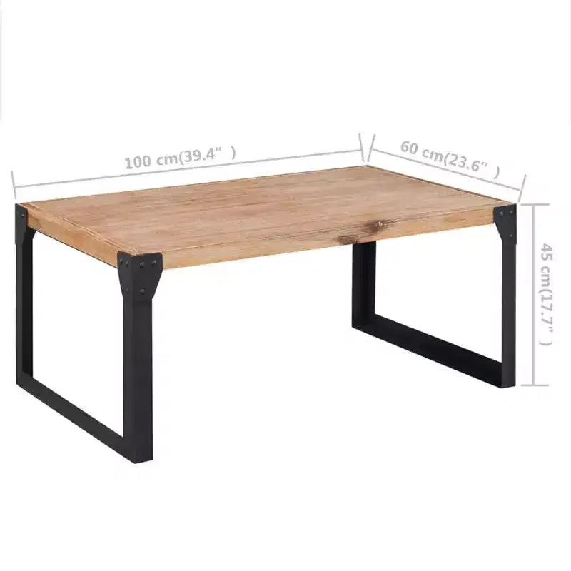 Table basse en bois d'acacia massif avec pieds en acier - Meuble industriel élégant et durable