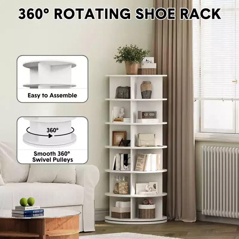 Meuble à chaussures rotatif sur pied à 360°, Tour à chaussures rotative circulaire
