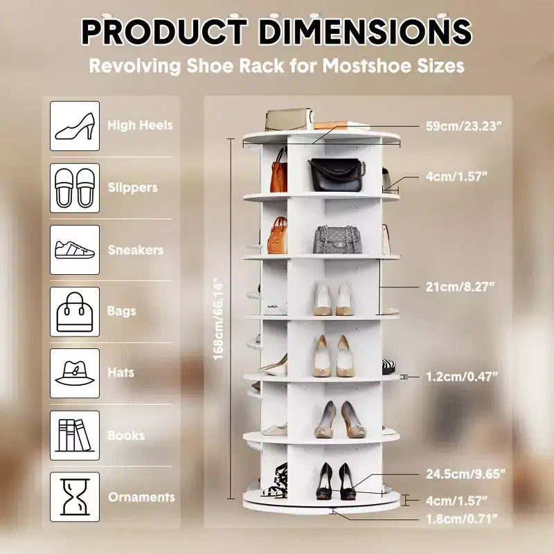 Meuble à chaussures rotatif sur pied à 360°, Tour à chaussures rotative circulaire