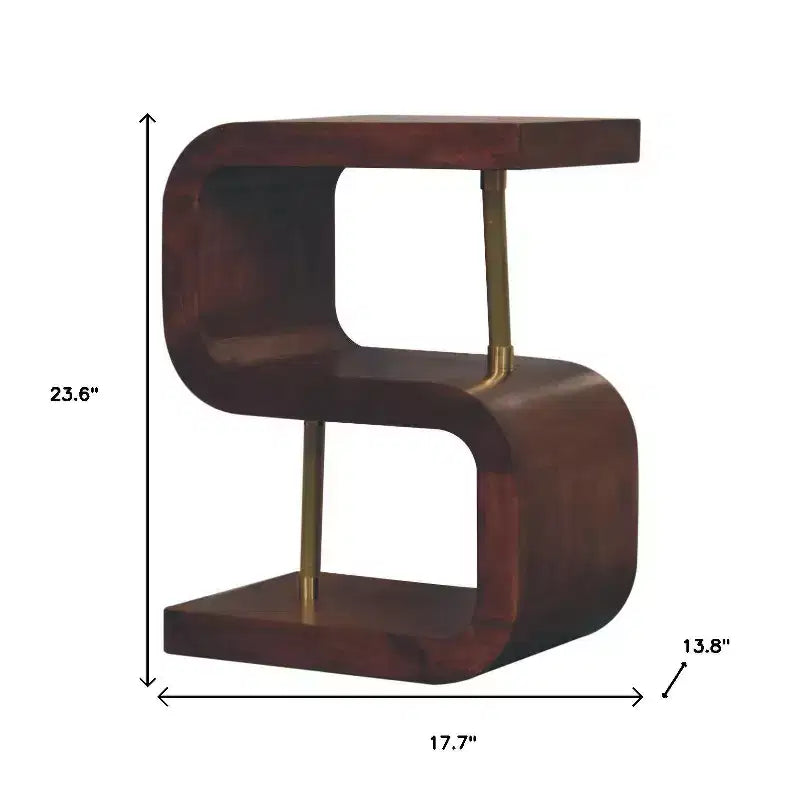 Table de chevet incurvée 24 po en bois massif marron et doré
