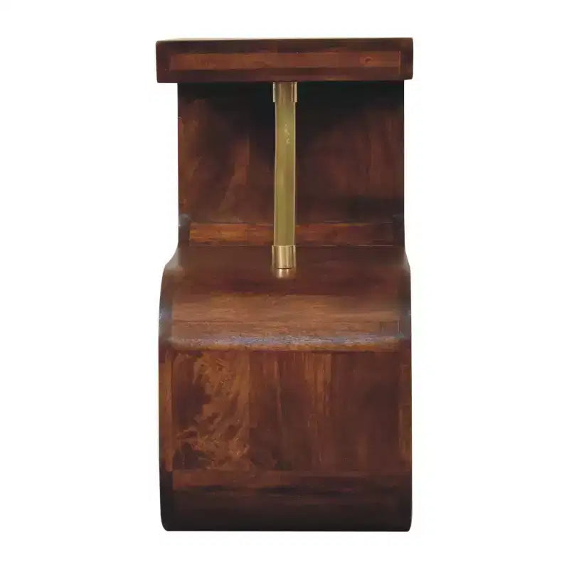 Table de chevet incurvée 24 po en bois massif marron et doré