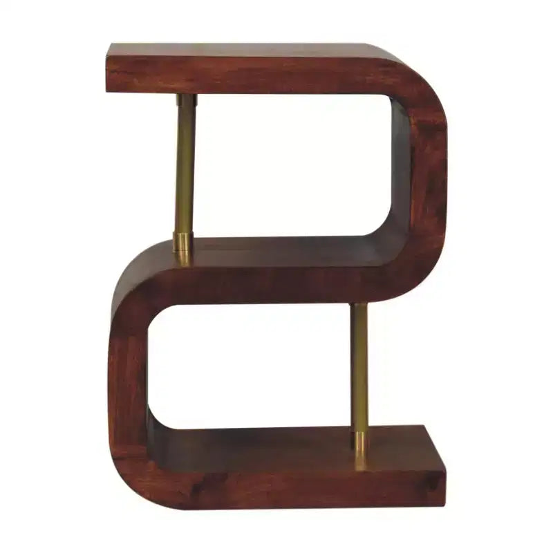Table de chevet incurvée 24 po en bois massif marron et doré