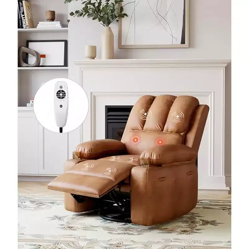 Fauteuil inclinable, pivotant et berçant surdimensionné avec chaleur et massage