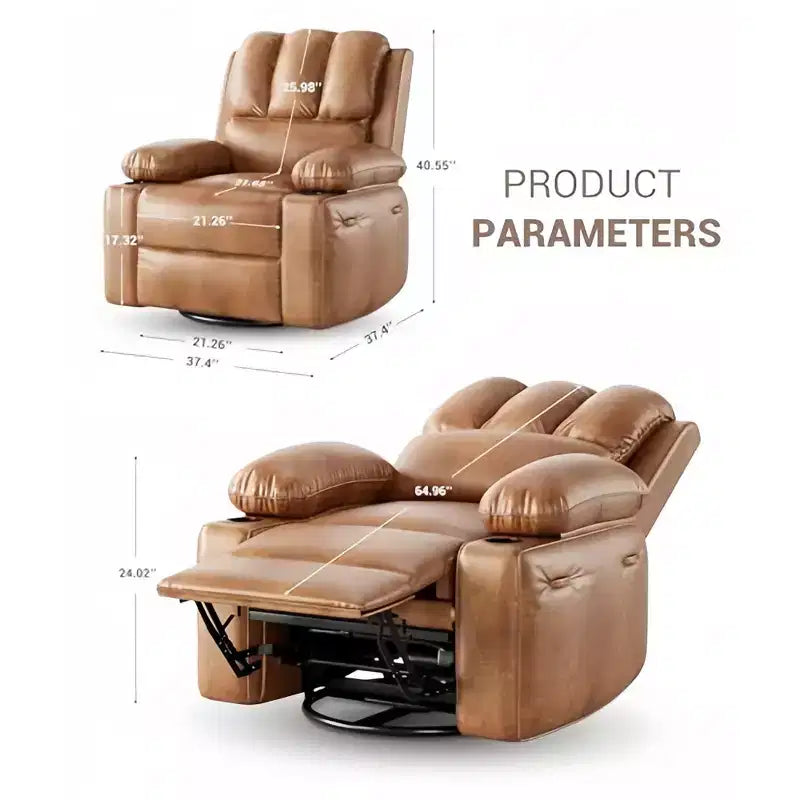 Fauteuil inclinable, pivotant et berçant surdimensionné avec chaleur et massage