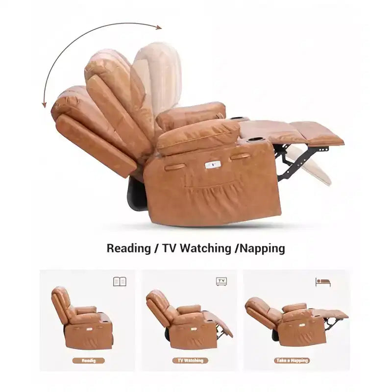 Fauteuil inclinable, pivotant et berçant surdimensionné avec chaleur et massage