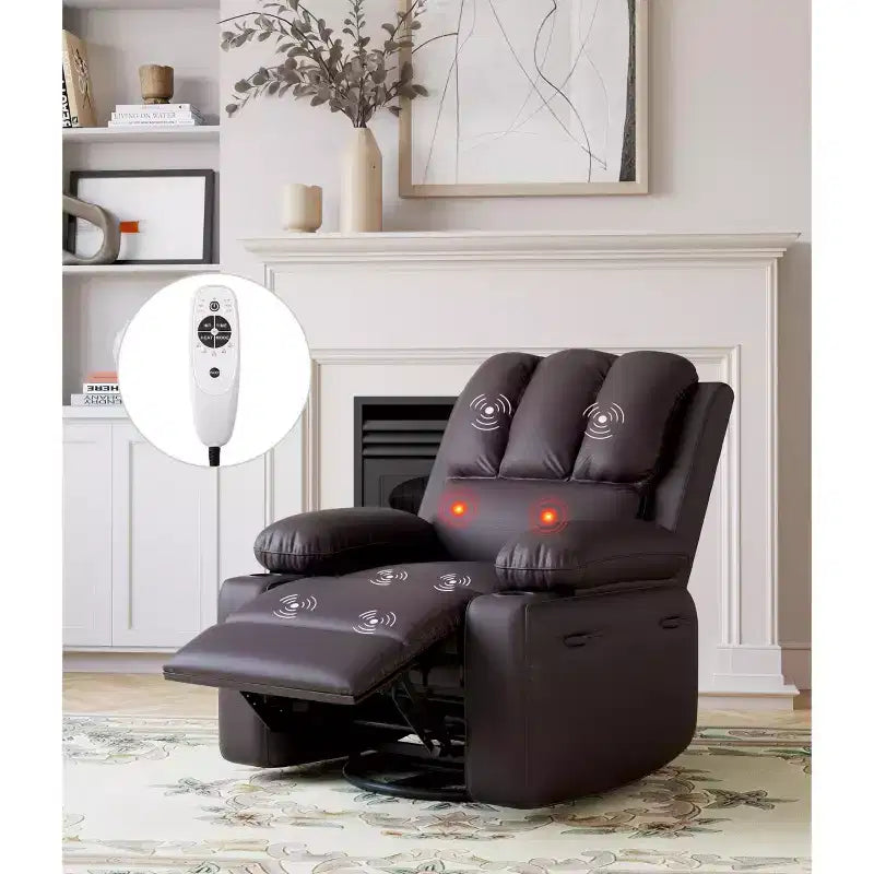 Fauteuil inclinable, pivotant et berçant surdimensionné avec chaleur et massage