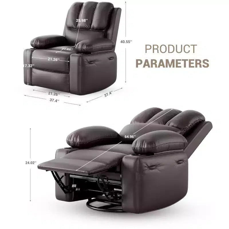 Fauteuil inclinable, pivotant et berçant surdimensionné avec chaleur et massage