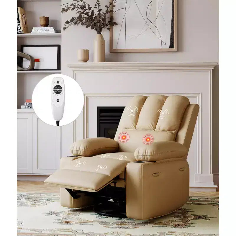 Fauteuil inclinable, pivotant et berçant surdimensionné avec chaleur et massage