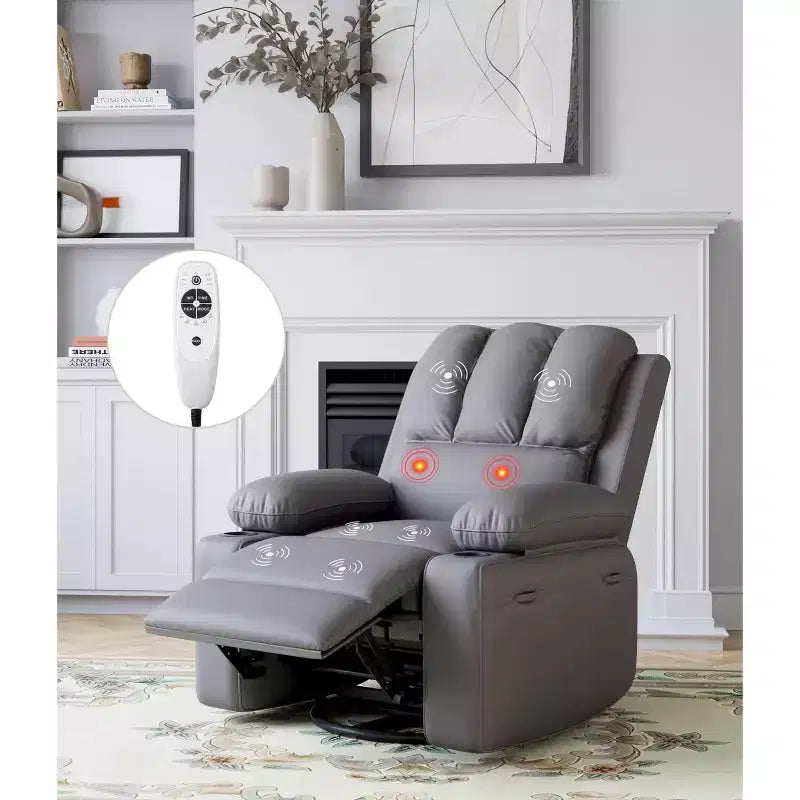 Fauteuil inclinable, pivotant et berçant surdimensionné avec chaleur et massage