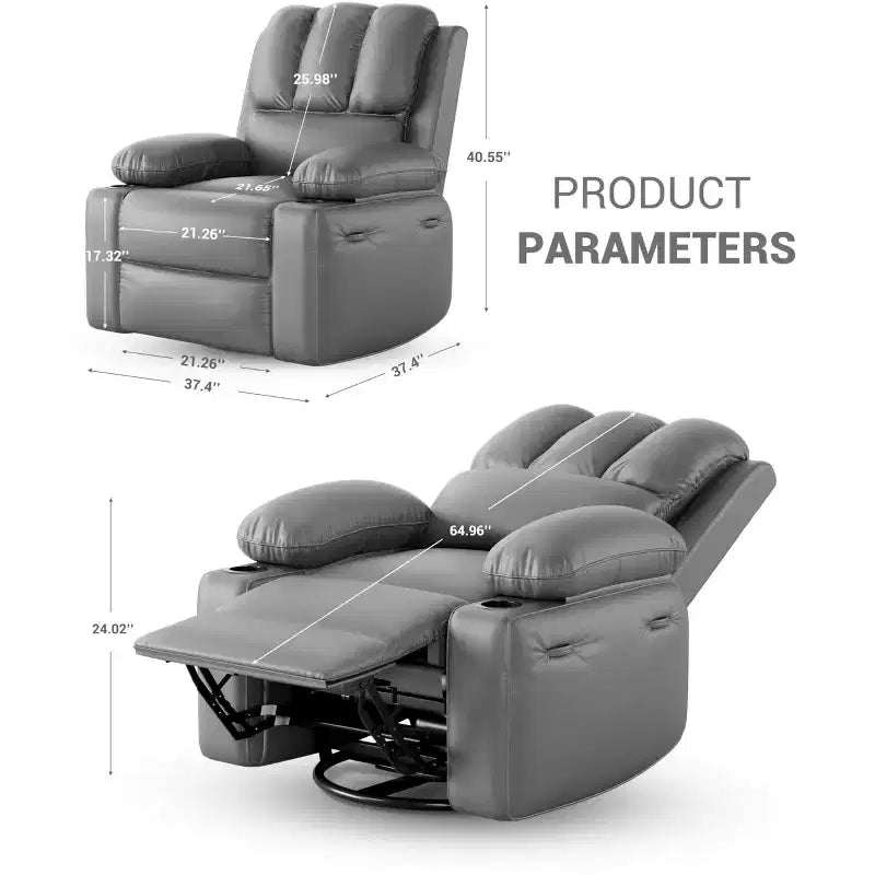Fauteuil inclinable, pivotant et berçant surdimensionné avec chaleur et massage