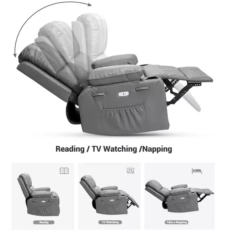 Fauteuil inclinable, pivotant et berçant surdimensionné avec chaleur et massage