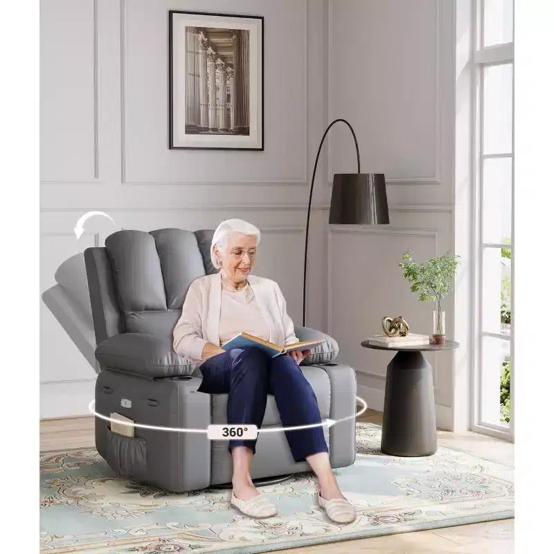 Fauteuil inclinable, pivotant et berçant surdimensionné avec chaleur et massage