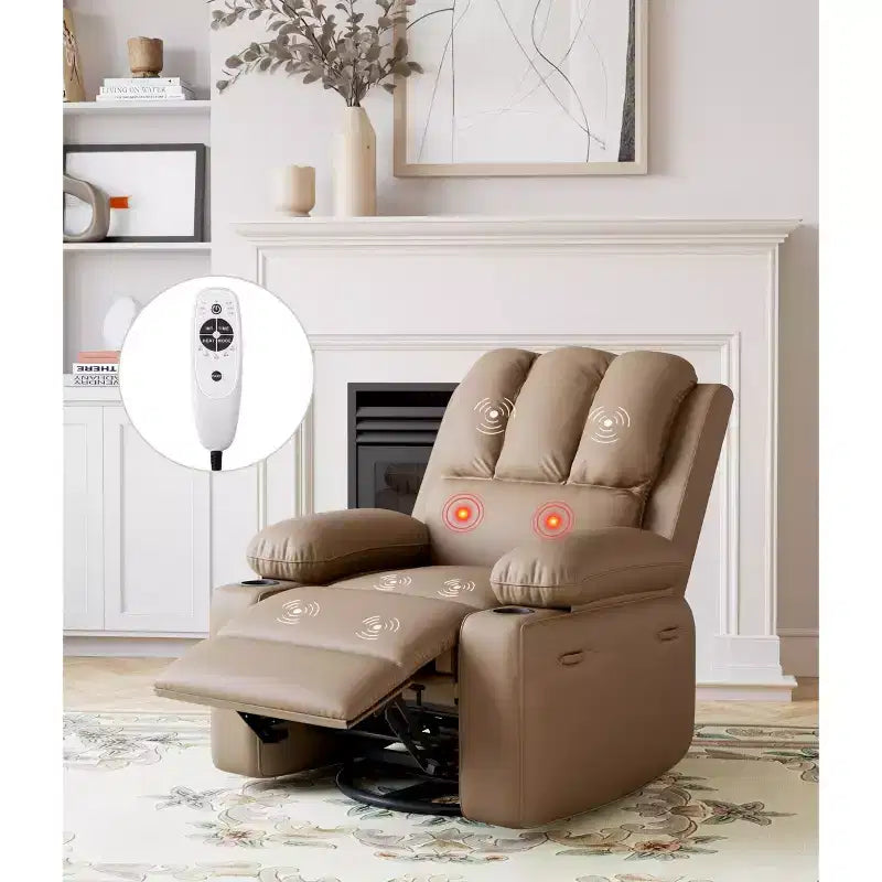 Fauteuil inclinable, pivotant et berçant surdimensionné avec chaleur et massage