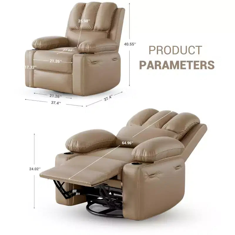 Fauteuil inclinable, pivotant et berçant surdimensionné avec chaleur et massage