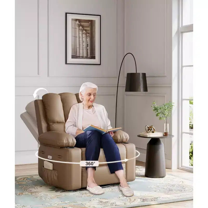 Fauteuil inclinable, pivotant et berçant surdimensionné avec chaleur et massage
