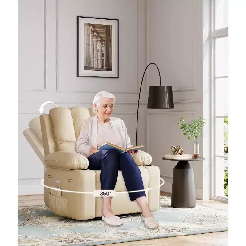 Fauteuil inclinable, pivotant et berçant surdimensionné avec chaleur et massage