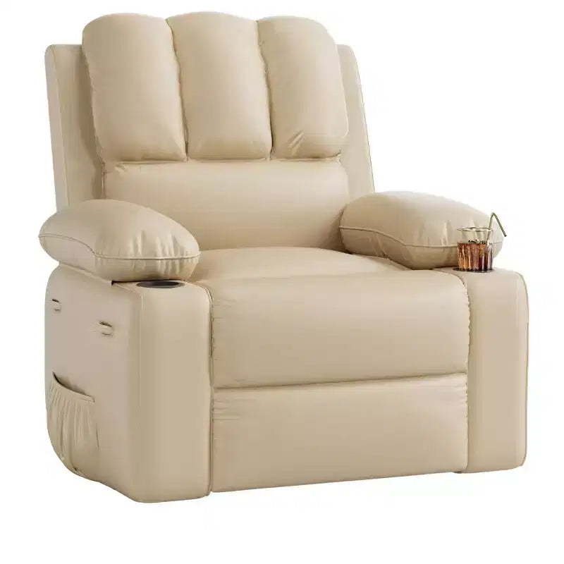 Oversized Padded Swivel Rocking Recliner Chair with Heat and Massage  Comfy Faux Leather Swivel Rocker Reclining Single Sofa for Adults