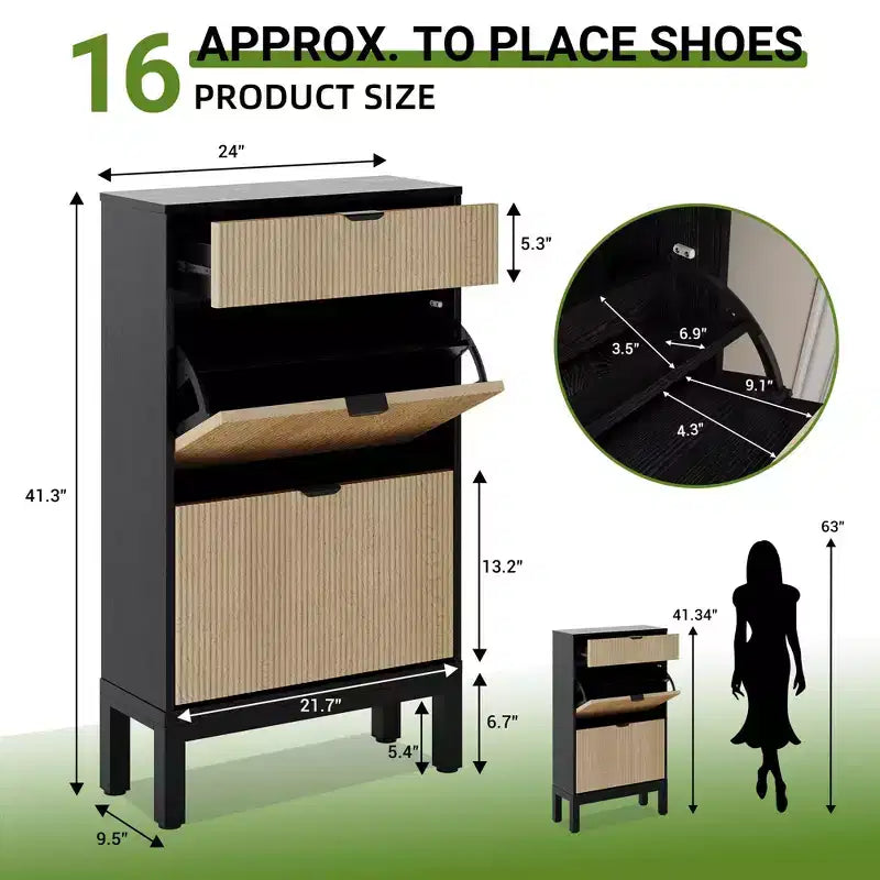2 tiroirs basculants, meuble à chaussures fin et étroit, autonome et dissimulé