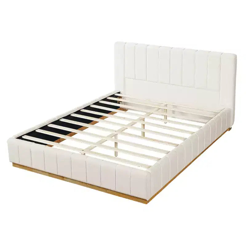 Lit en tissu rayé moderne avec tête de lit