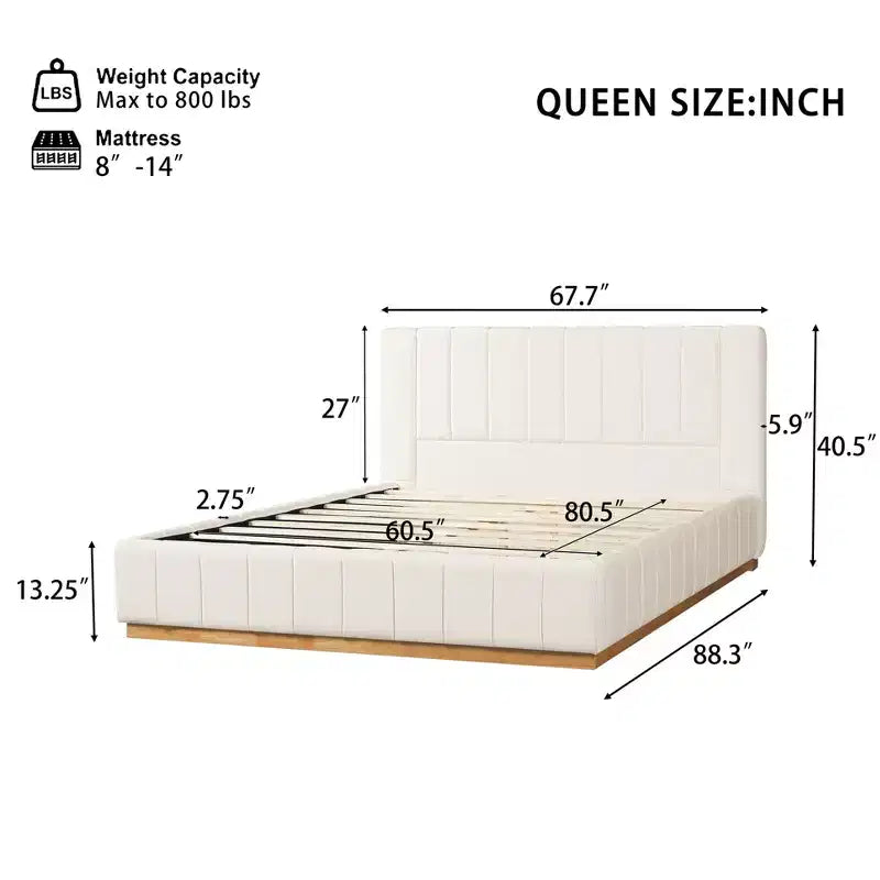 Lit en tissu rayé moderne avec tête de lit