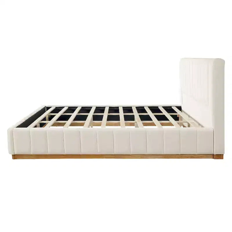 Lit en tissu rayé moderne avec tête de lit