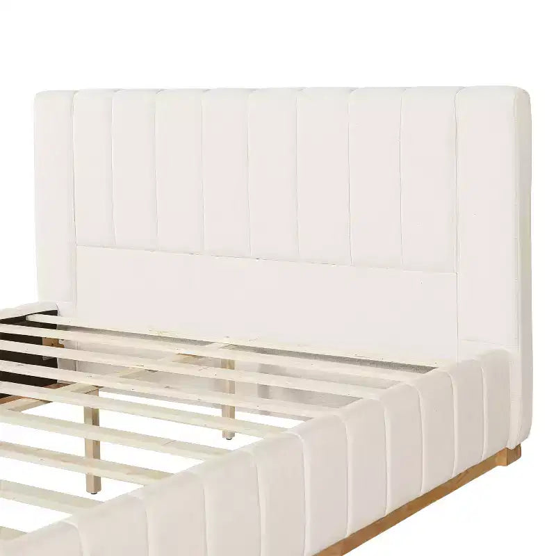 Lit en tissu rayé moderne avec tête de lit