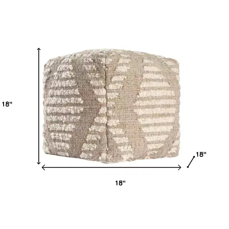 Pouf cube géométrique ivoire et coton naturel, jute et laine 18