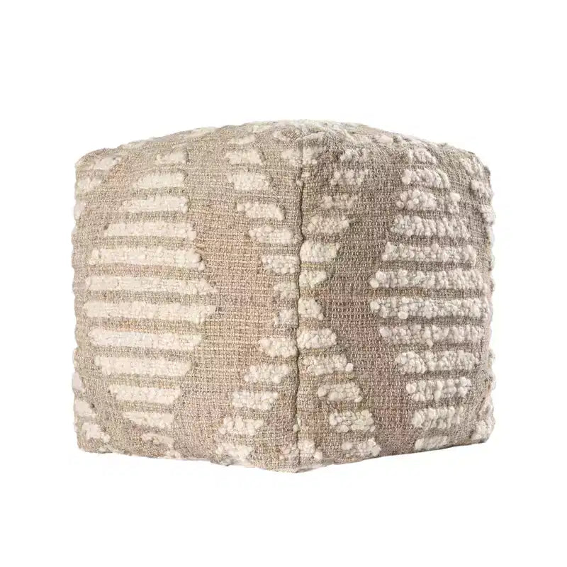 Pouf cube géométrique ivoire et coton naturel, jute et laine 18