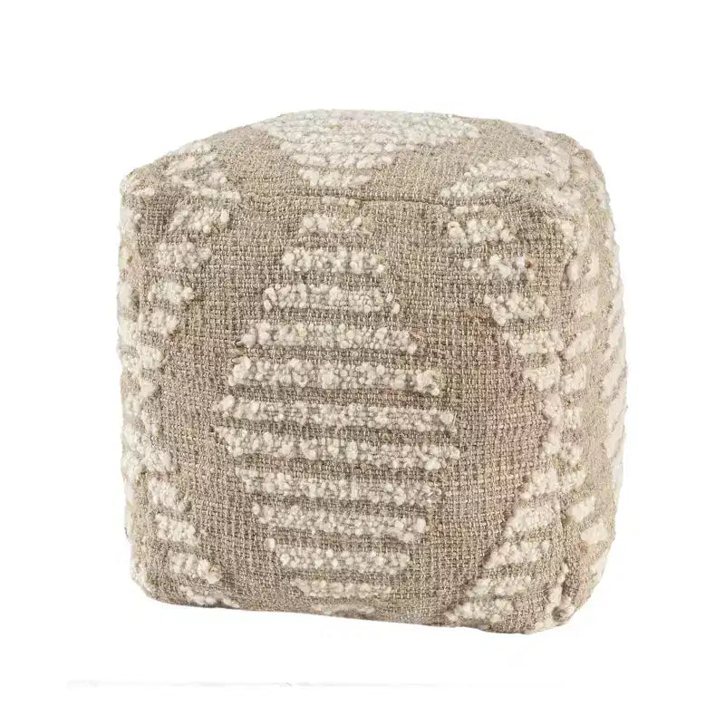 Pouf cube géométrique ivoire et coton naturel, jute et laine 18