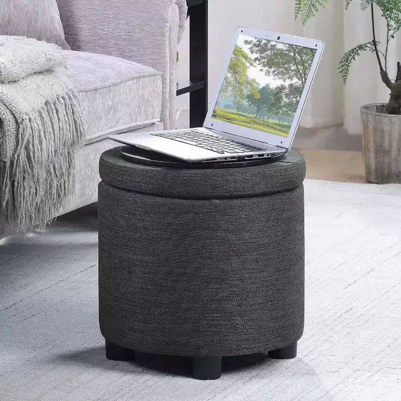 HomeStock Comfort Round Accent Storage Ottoman with Reversible Tray Lid