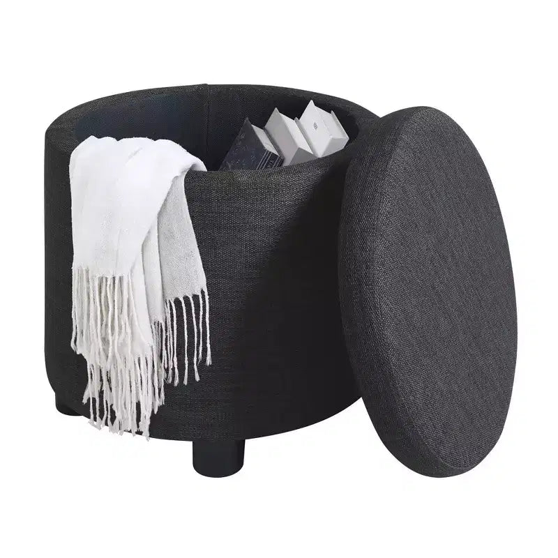 Pouf de rangement rond avec plateau réversible