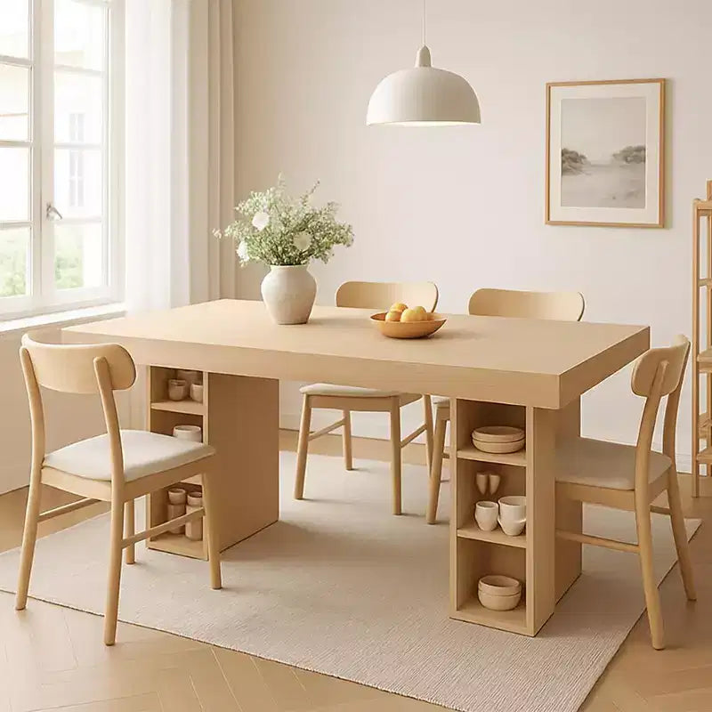 Grand espace de rangement double face - Table à manger rectangulaire en bois de 160 cm, pour 6 personnes, robuste