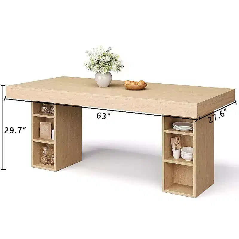 Grand espace de rangement double face - Table à manger rectangulaire en bois de 160 cm, pour 6 personnes, robuste