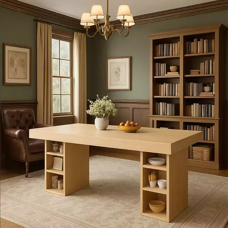 Grand espace de rangement double face - Table à manger rectangulaire en bois de 160 cm, pour 6 personnes, robuste
