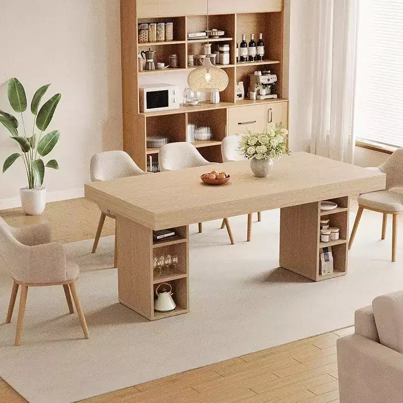 Grand espace de rangement double face - Table à manger rectangulaire en bois de 160 cm, pour 6 personnes, robuste