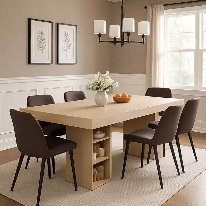 Grand espace de rangement double face - Table à manger rectangulaire en bois de 160 cm, pour 6 personnes, robuste