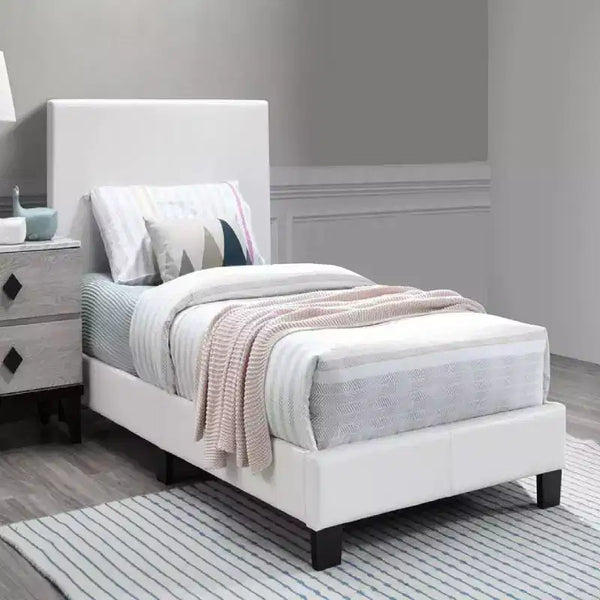 Royal Hampton Transitional Style Leatherette Queen Bed with Padded Headboard, White