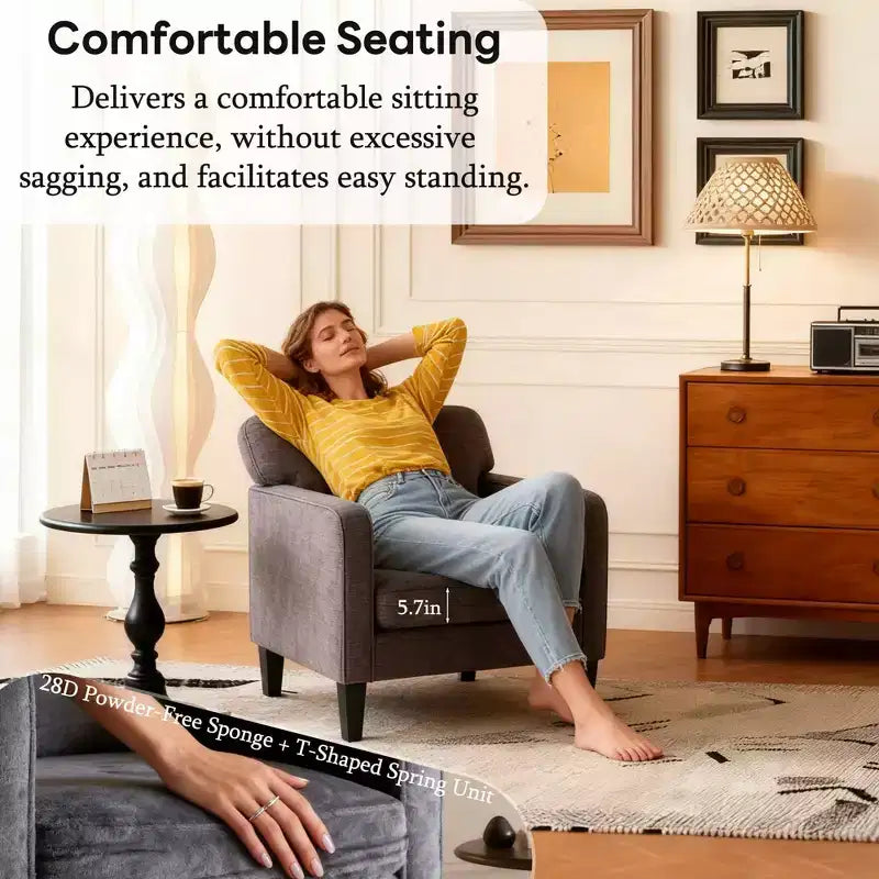 Chaise de lecture avec accoudoirs et dossier Fauteuil confortable pour chambre à coucher, salle d'attente, salle de réception
