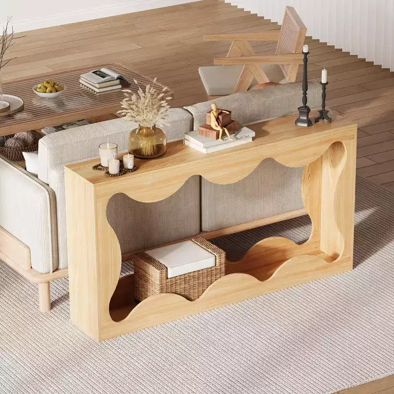 Table console de ferme de 63 pouces avec rangement, Table de canapé en bois