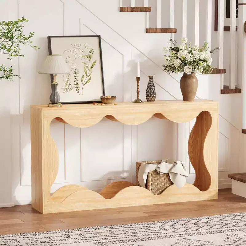 Table console de ferme de 63 pouces avec rangement, Table de canapé en bois