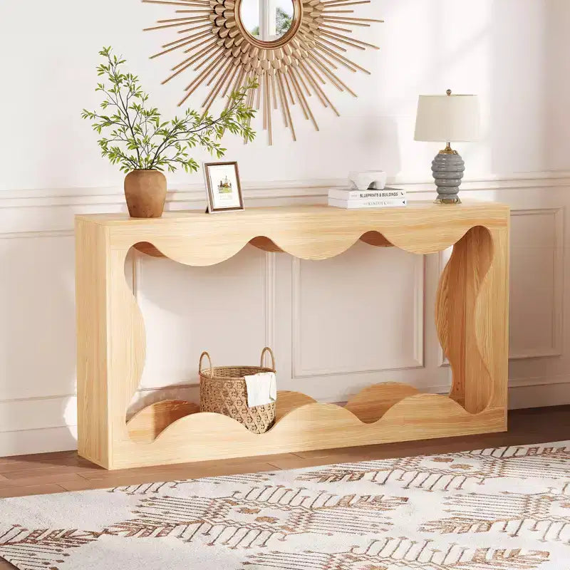 Table console de ferme de 63 pouces avec rangement, Table de canapé en bois