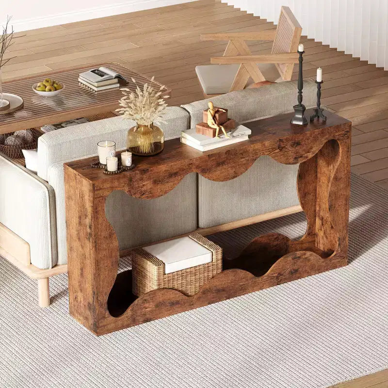 Table console de ferme de 63 pouces avec rangement, Table de canapé en bois