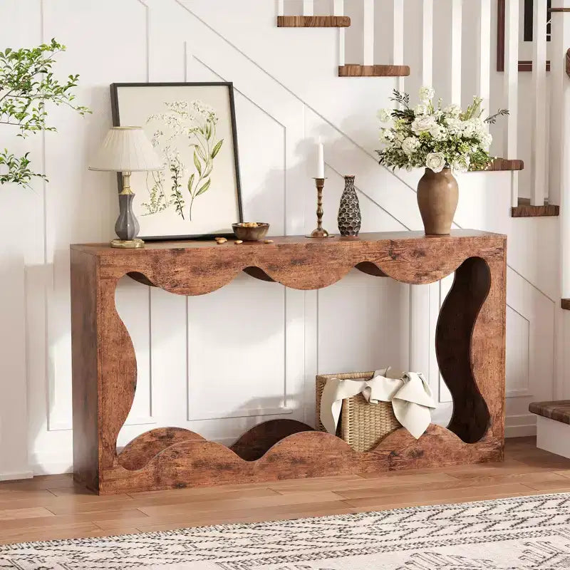 Table console de ferme de 63 pouces avec rangement, Table de canapé en bois
