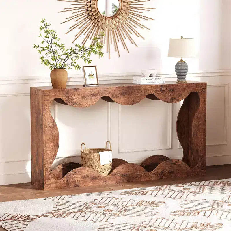 Table console de ferme de 63 pouces avec rangement, Table de canapé en bois