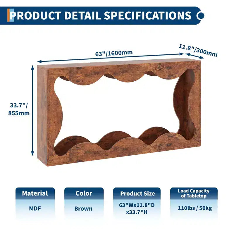 Table console de ferme de 63 pouces avec rangement, Table de canapé en bois