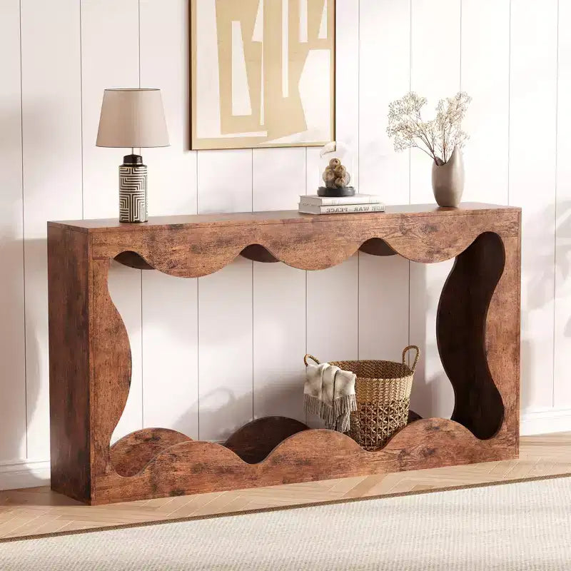 63 Inches Farmhouse Console Table with Storage, Wood Sofa Table, Narrow Console Stand for Entryway Living Room