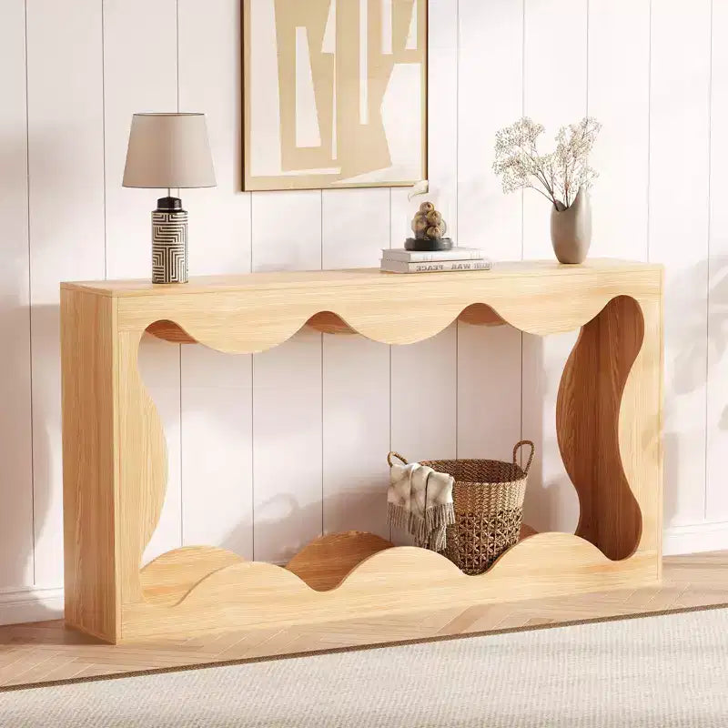Table console de ferme de 63 pouces avec rangement, Table de canapé en bois